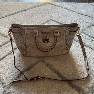 Dooney and Bourke Satchel Bag croc embossed reptile gray cream leather